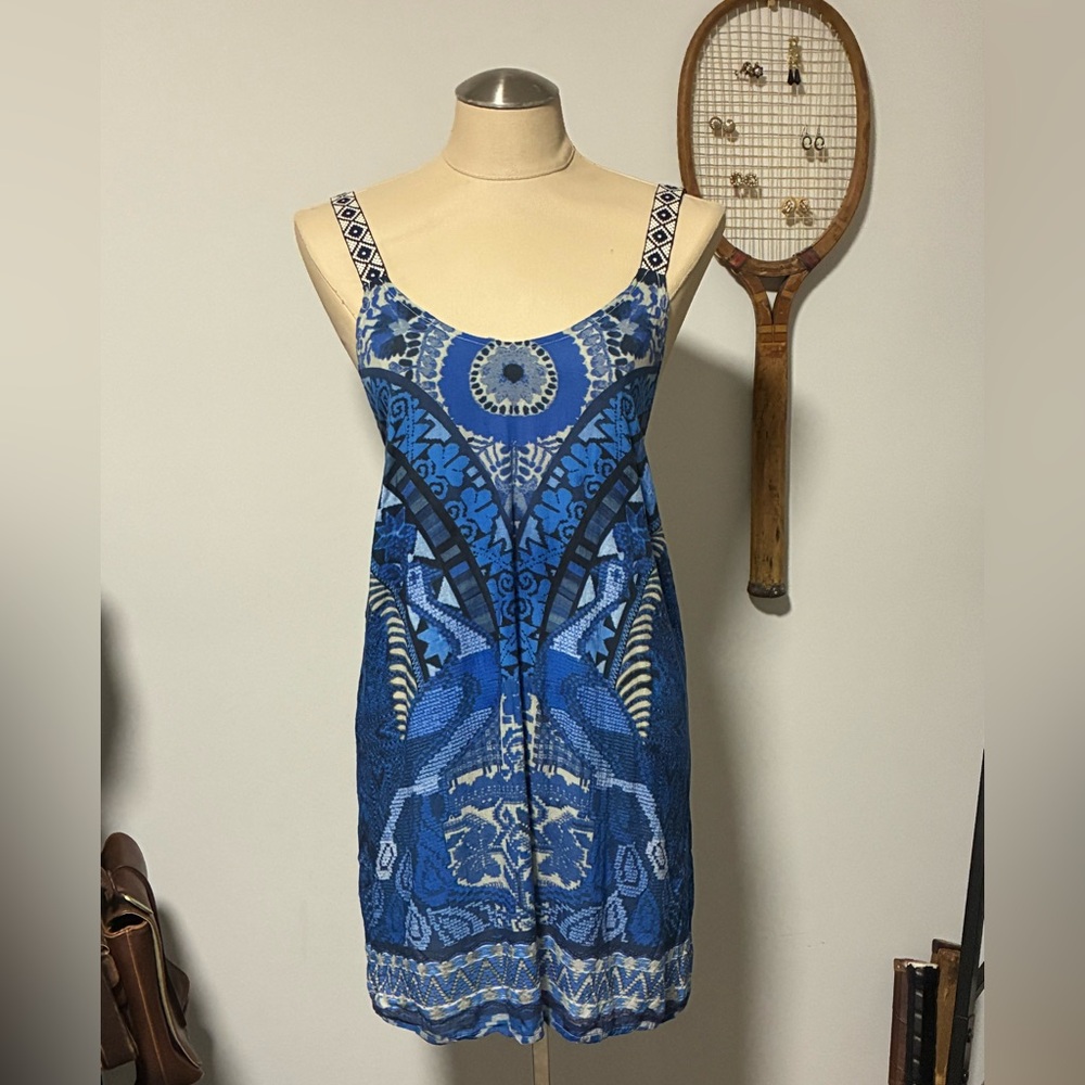 Maaji Blue Patterned Beach Cover Up Mini Dress, Medium